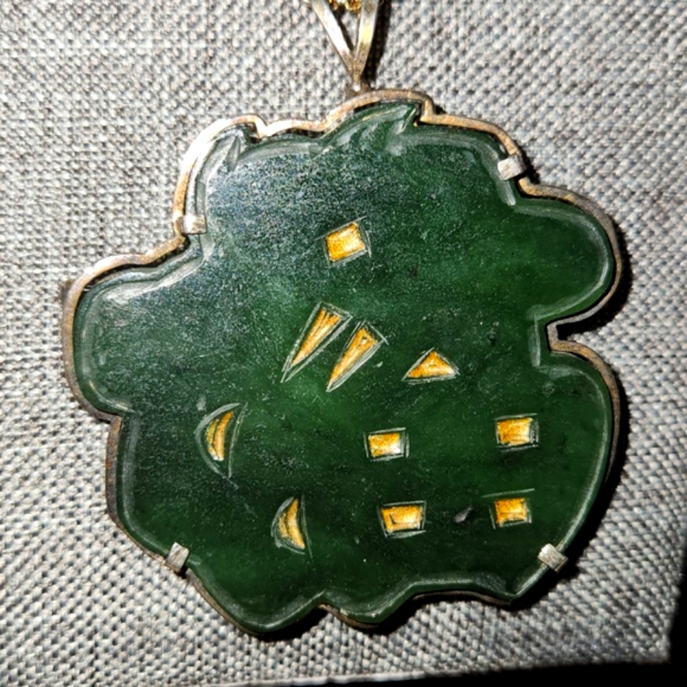 Neiman Marcus Vintage authentic thick heavy Jade   brooch pendant w/ BAIL chain